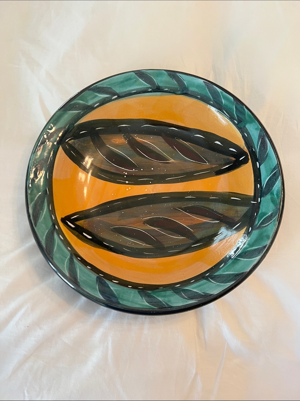 Hand-Painted Decorative Ceramic bowl — green & Mustard by Steve Davis Rosenbaum